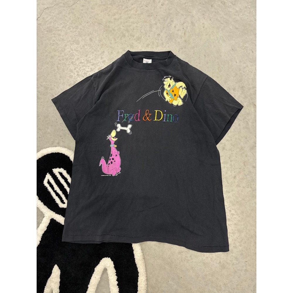 Vintage 1994 Fred & Dino Flintstones T-Shirt Black Delta Made in USA Large 90s